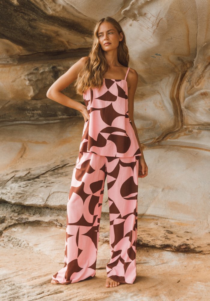 COCO RELAXED PANTS - CHOCOLATE & PINK