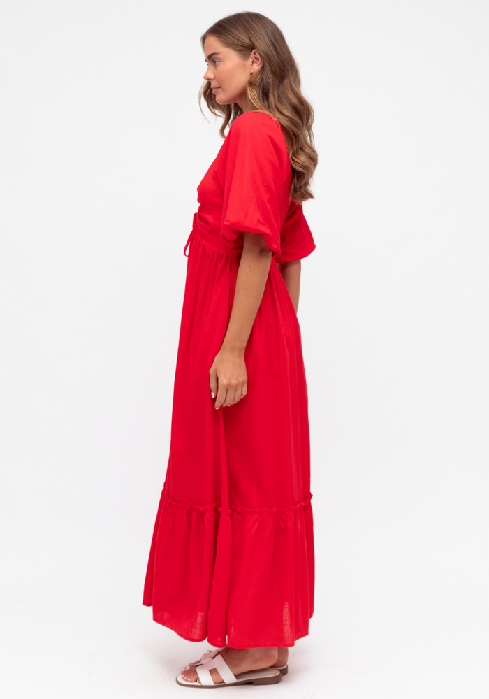 Load image into Gallery viewer, RHIANNON DRAWSTRING BUST MAXI - RED