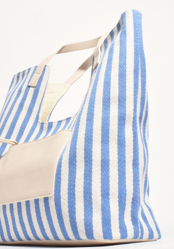 Load image into Gallery viewer, ADORNE SUMMA STRIPE CANVAS TOTE - BLUE