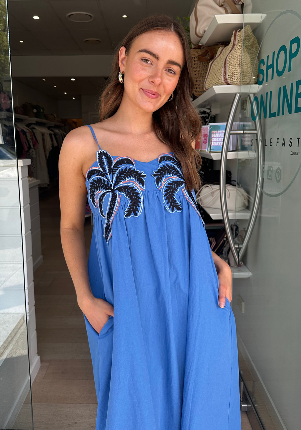 ALICE EMBROIDERY DETAIL MAXI DRESS - BLUE