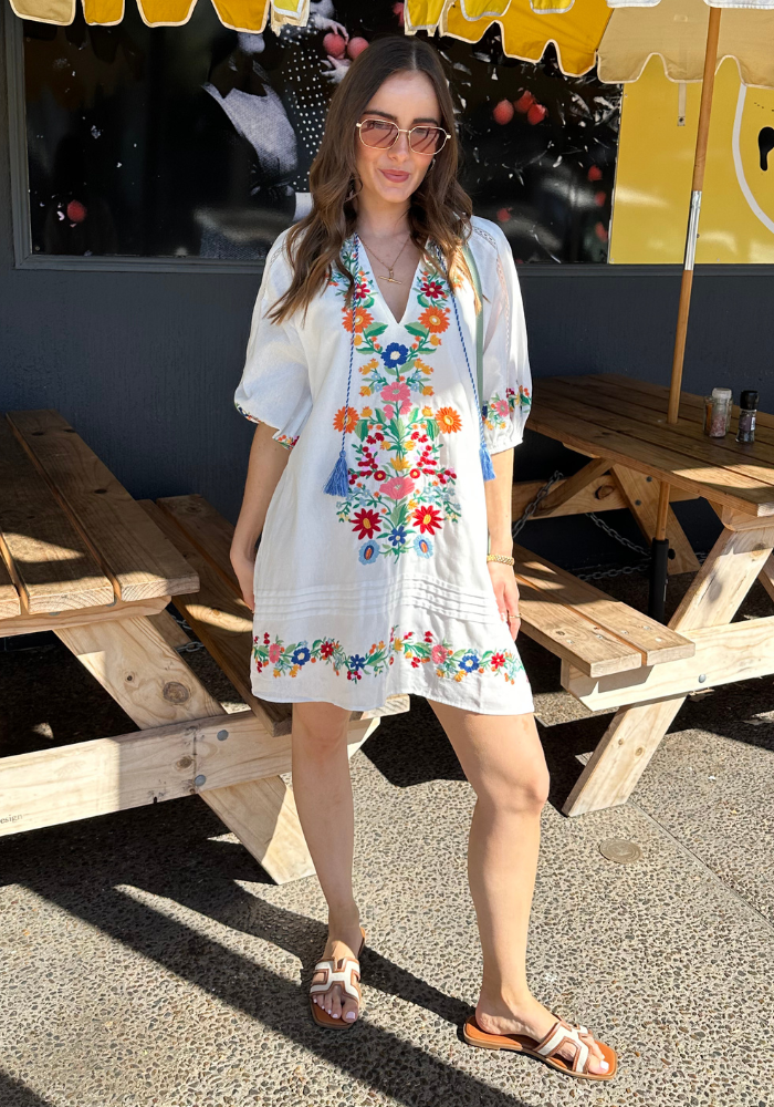 SHARN MINI DRESS - WHITE/ EMBROIDERY