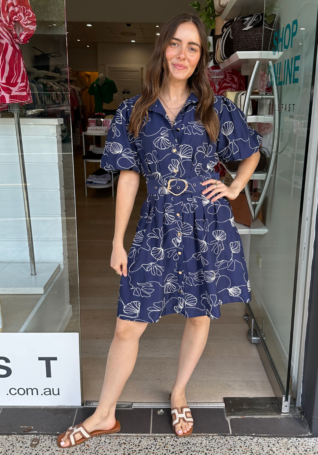 THEA MINI DRESS - NAVY & WHITE EMBROIDERY