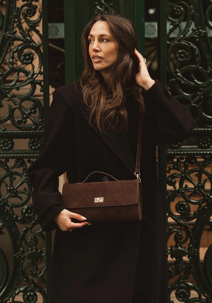 LOUENHIDE DELANEY SUEDETTE CLUTCH - CHOCOLATE