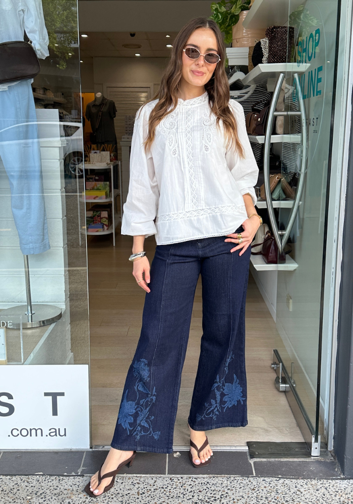 ADORNE LOU CUT OUT LACE TOP - WHITE