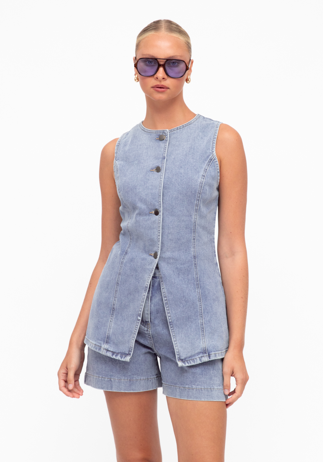 PIPPA DENIM VEST - VINTAGE BLUE