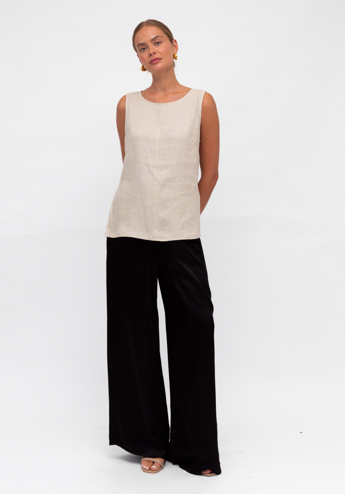 Load image into Gallery viewer, GIA FITTED LINEN TANK - OATMEAL