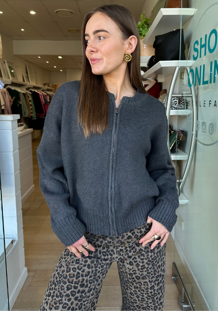 EDAN DOUBLE ZIP KNIT - CHARCOAL