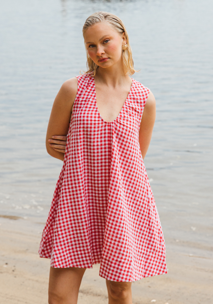 Load image into Gallery viewer, RADINI MINI DRESS - RED GINGHAM