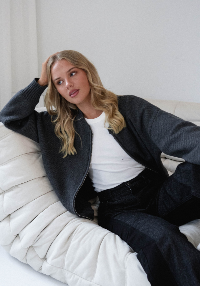 EDAN DOUBLE ZIP KNIT - CHARCOAL