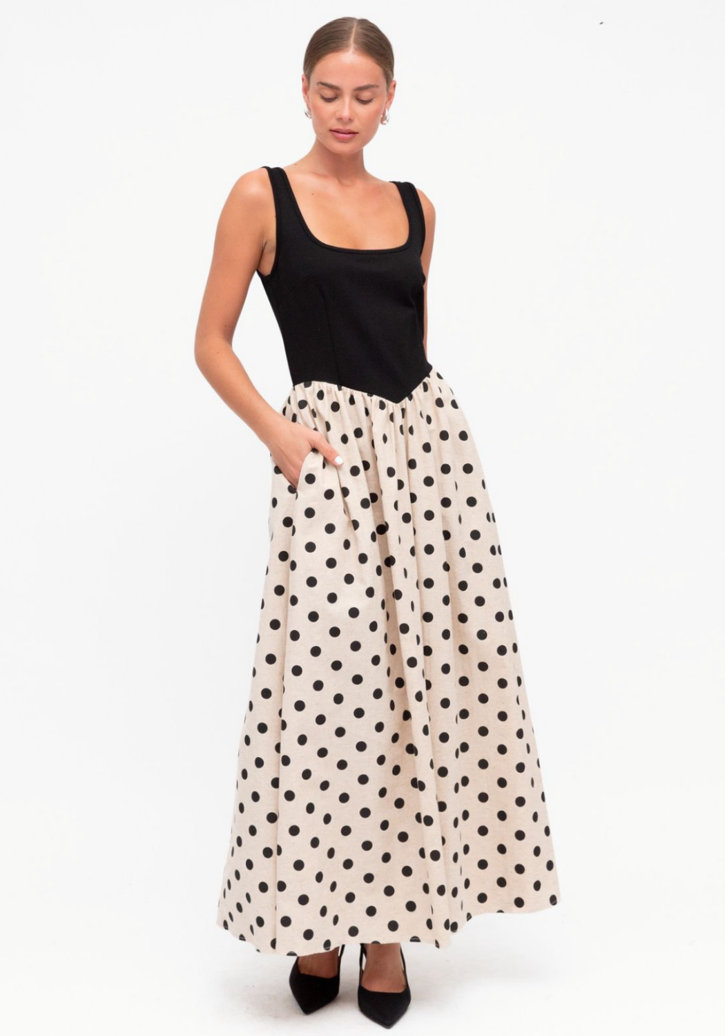 BIANCA FITTED BODICE DRESS - SPOT PRINT