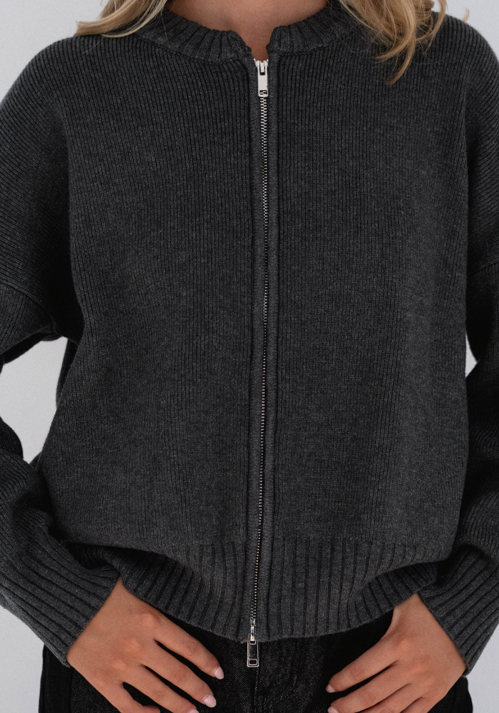 EDAN DOUBLE ZIP KNIT - CHARCOAL