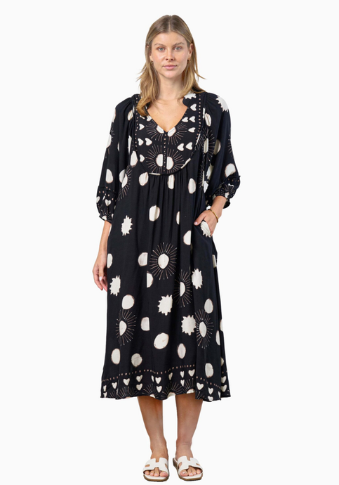 RODGERS BATWING MIDI DRESS - BLACK SPOT PRINT