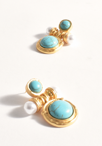 ADORNE STATEMENT STONE DROP EARRINGS - TURQUOISE