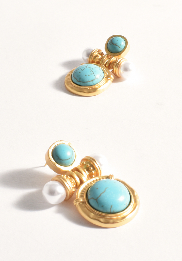 ADORNE STATEMENT STONE DROP EARRINGS - TURQUOISE