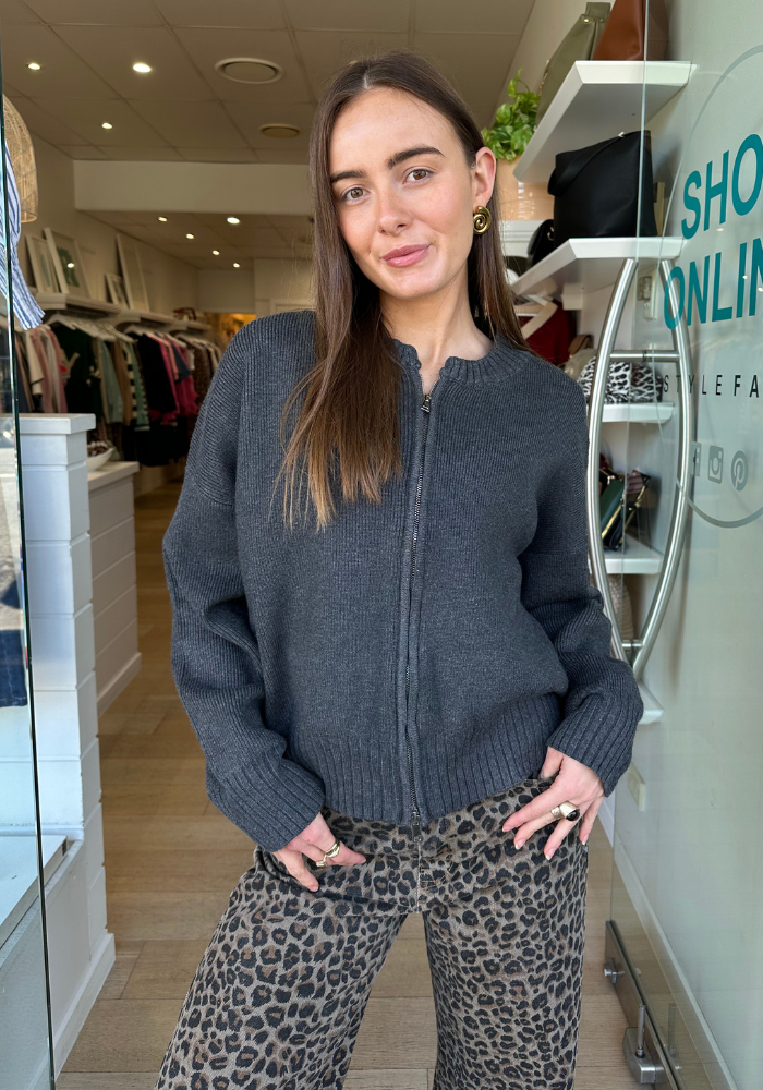 EDAN DOUBLE ZIP KNIT - CHARCOAL