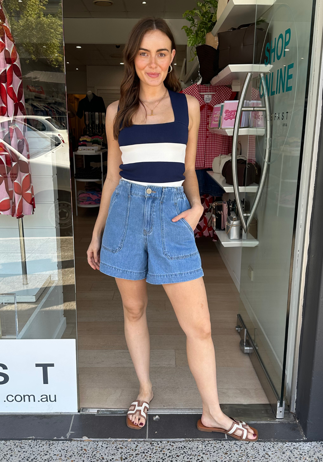 ARIEL FITTED TANK - NAVY STRIPE