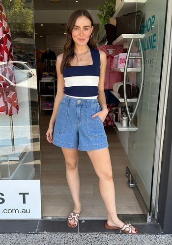 ARIEL FITTED TANK - NAVY STRIPE