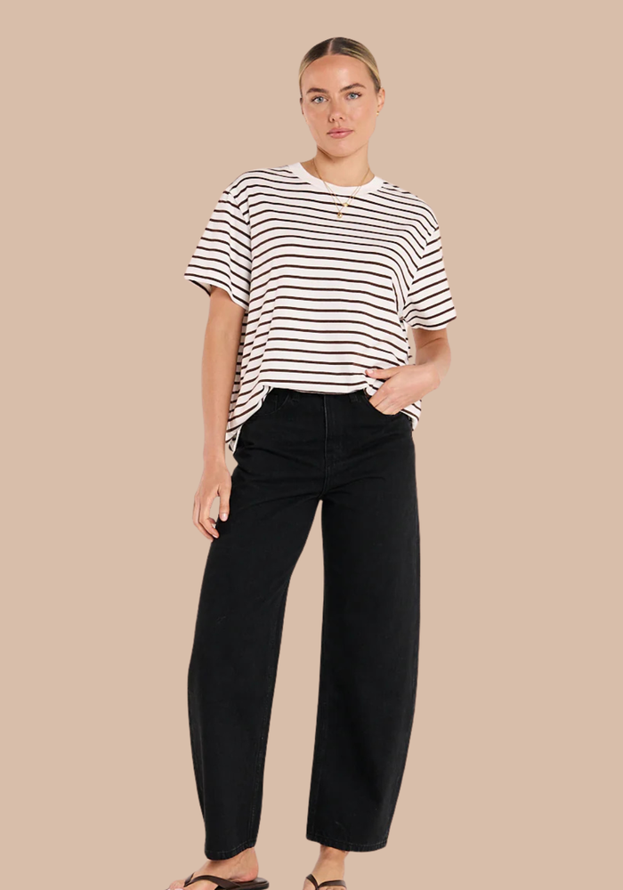 FEATHER + NOISE CARTER TEE - CHOCOLATE STRIPE