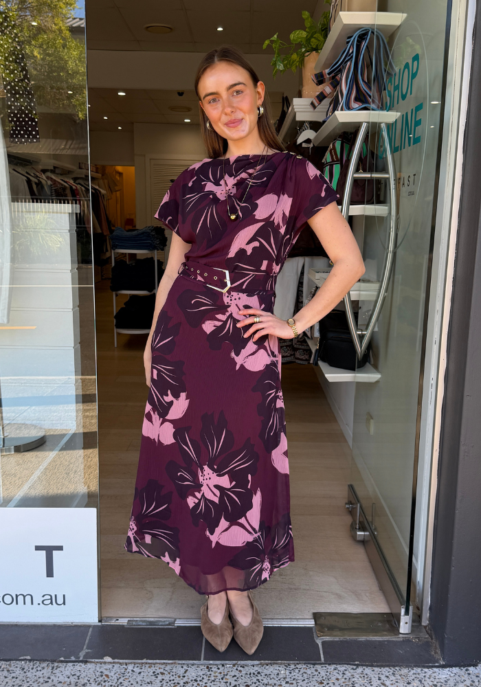 JADE MAXI DRESS - BURGUNDY PRINT