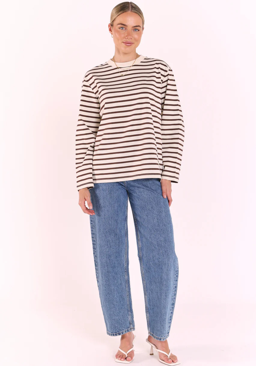 FEATHER + NOISE CARTER LONG SLEEVE TEE - CREAM/CHOC