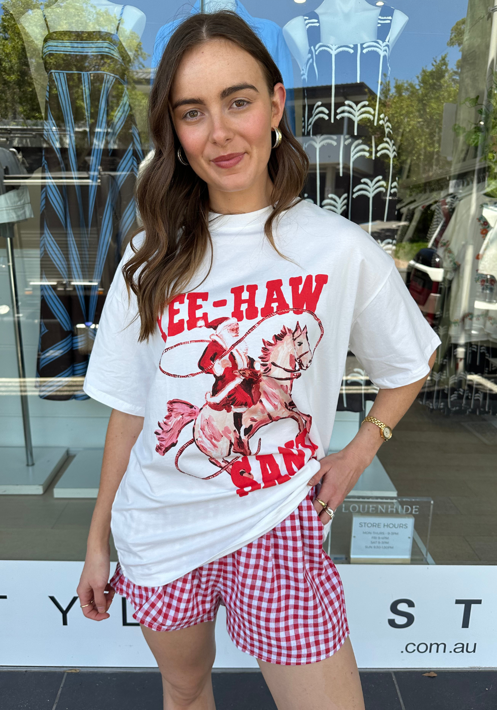 BY FRANKIE YEE-HAW SANTA OVERSIZED TEE SHIRT SET - WHITE