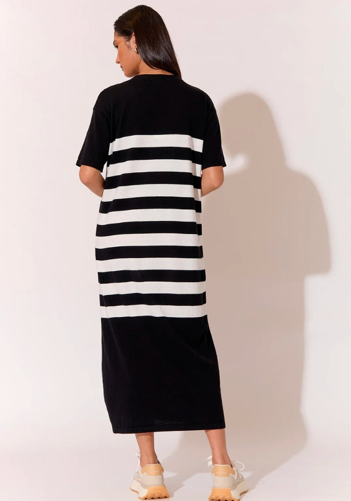 ADORNE LANEY COTTON CASHMERE KNIT DRESS - BLACK & WHITE