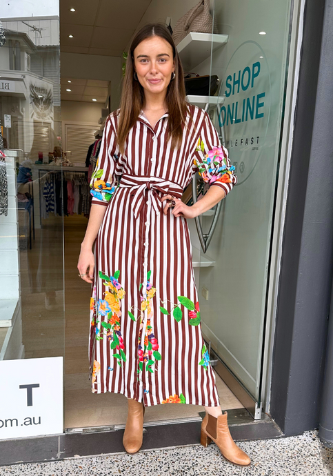 ROSALIE MAXI SHIRTDRESS - CHOCOLATE STRIPE