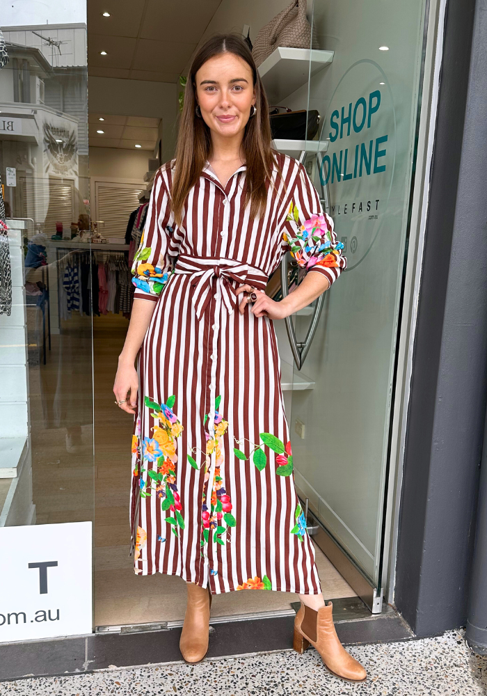 ROSALIE MAXI SHIRTDRESS - CHOCOLATE STRIPE