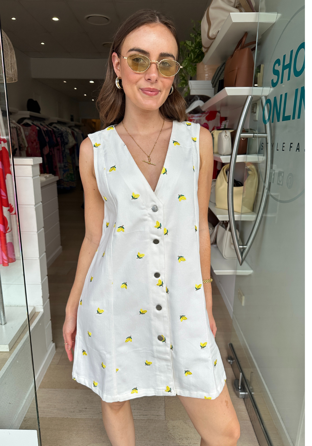 HALLIE SHIFT DRESS - LEMON EMBROIDERY