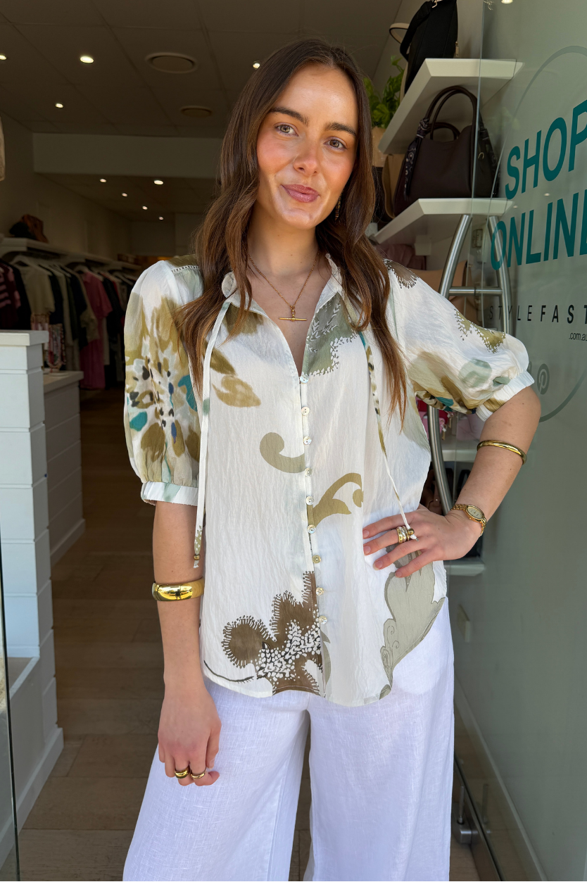 LULU BLOUSE - KHAKI PRINT