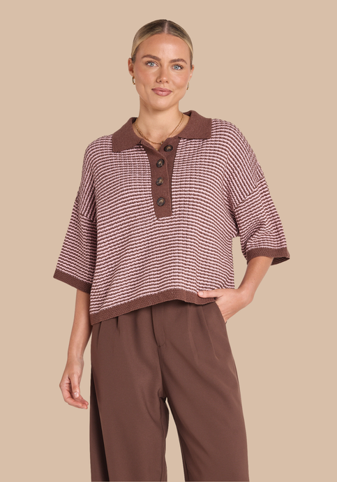 FEATHER + NOISE HUNTER TOP - CHOCOLATE PINK STRIPE