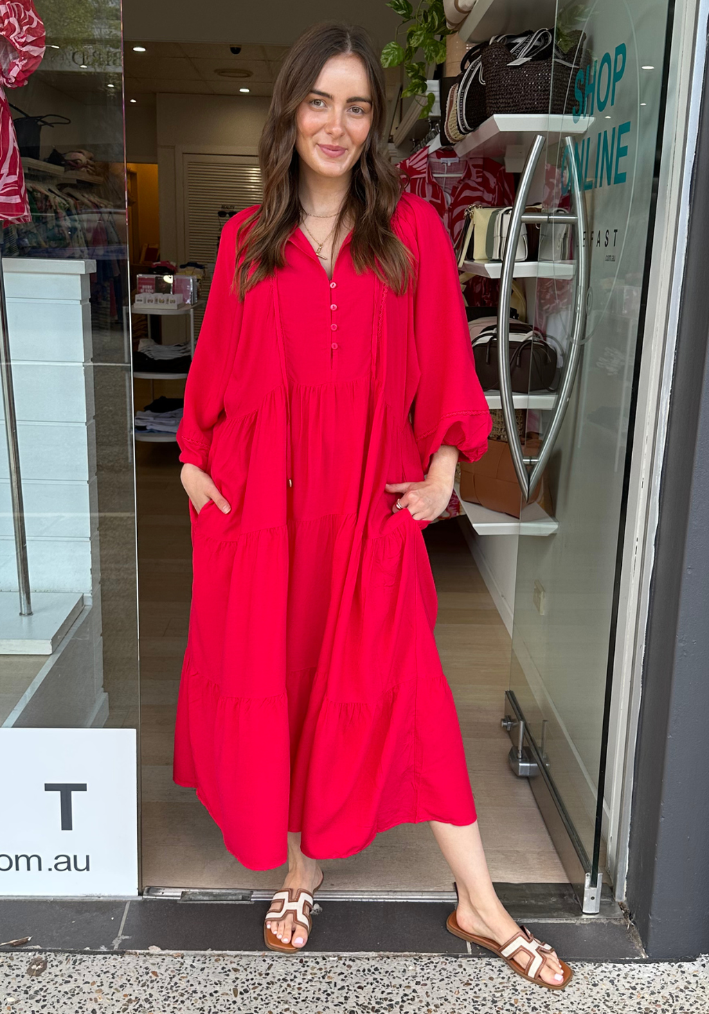 MATA BATWING MIDI DRESS - RED