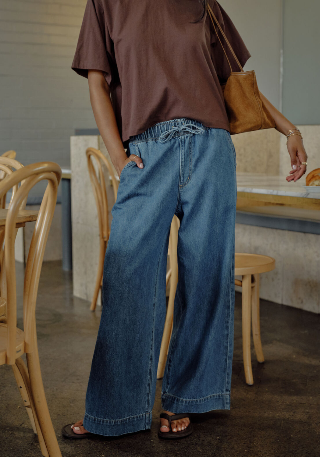 CERES LIFE ANDIE WIDE LEG DRAWSTRING PANTS - FRESH INDIGO