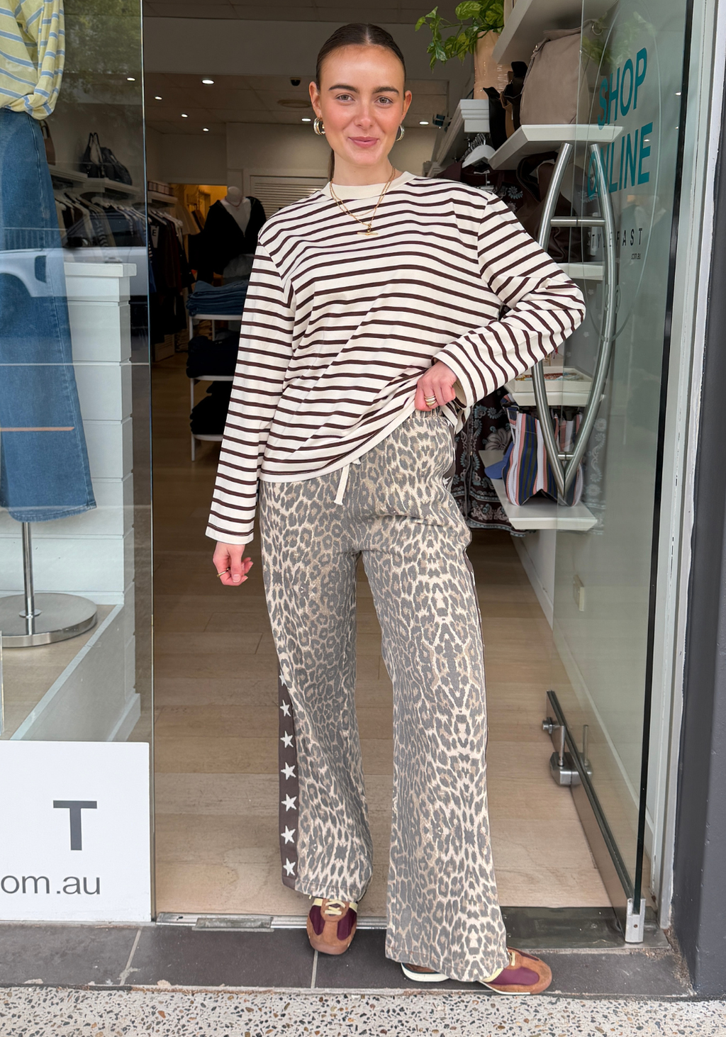 ROMY LEOPARD RACER JEANS - CHOCOLATE STAR