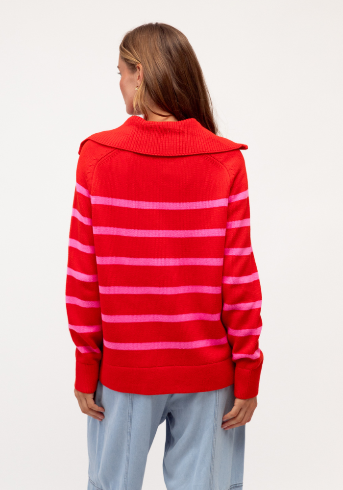 ELOISE COLLARED KNIT - RED/ PINK