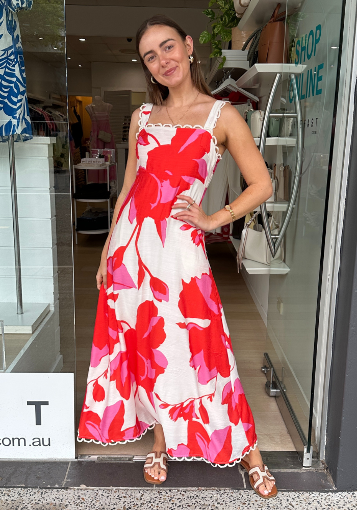 ELARA MAXI DRESS - RED/PINK PRINT