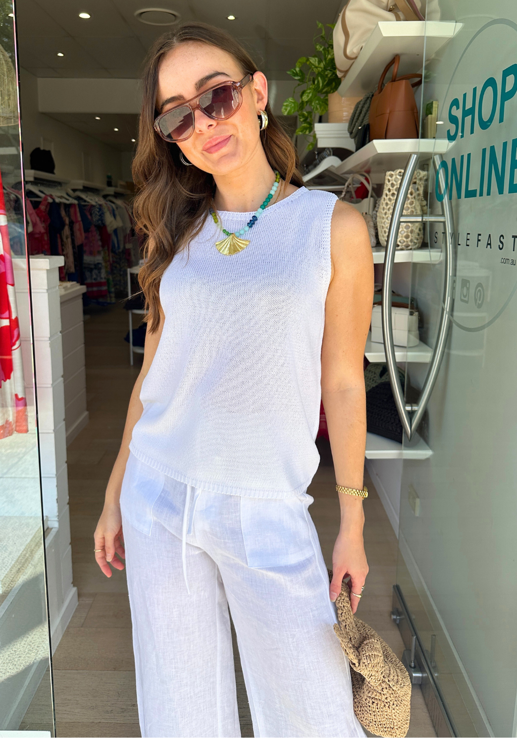 AMELIE LOOSE KNITTED TANK - WHITE