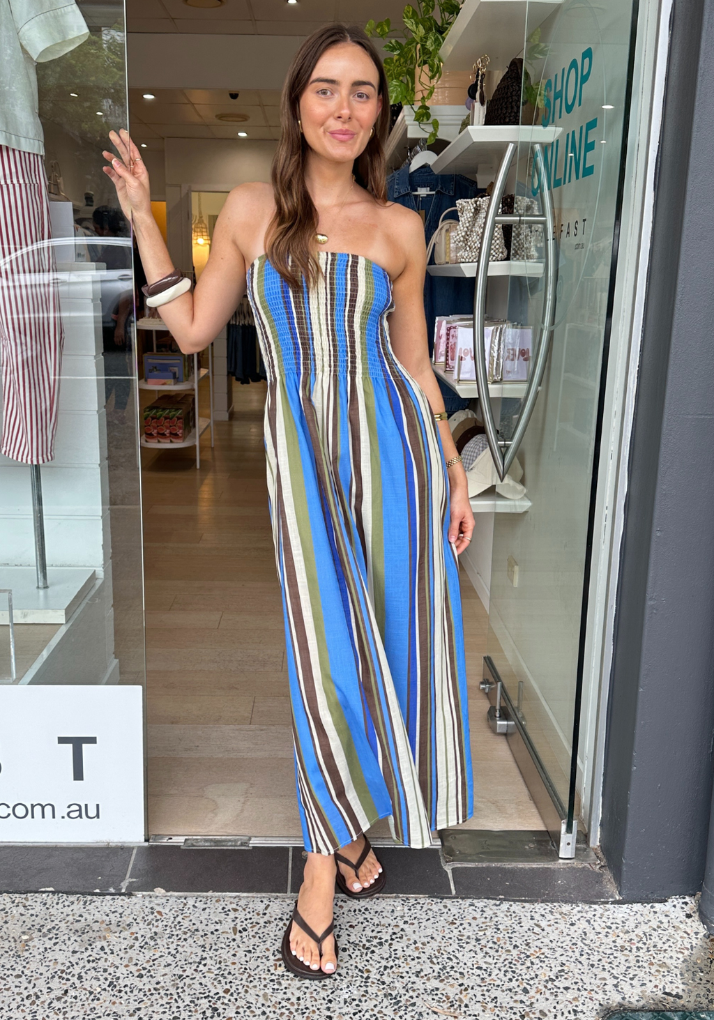 ELODIE STRAPLESS DRESS - COBALT STRIPE