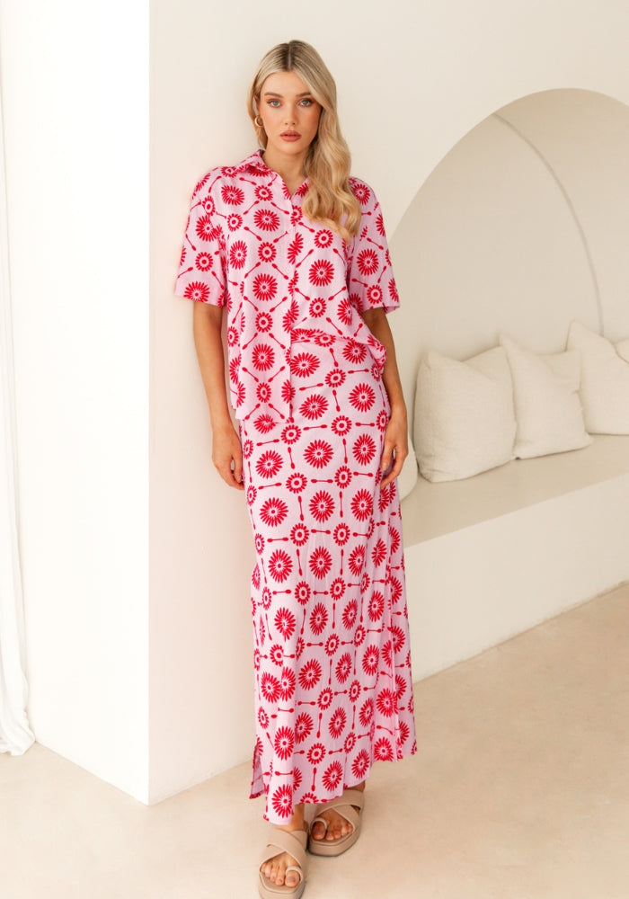 Load image into Gallery viewer, NOAMI MAXI SKIRT - PINK &amp; RED PRINT