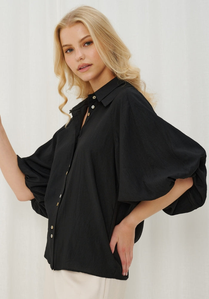 Load image into Gallery viewer, REMI BUTTON THROUGH BLOUSE - BLACK