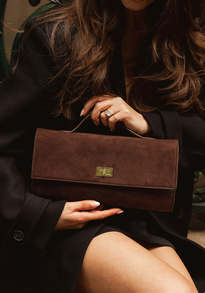 LOUENHIDE DELANEY SUEDETTE CLUTCH - CHOCOLATE
