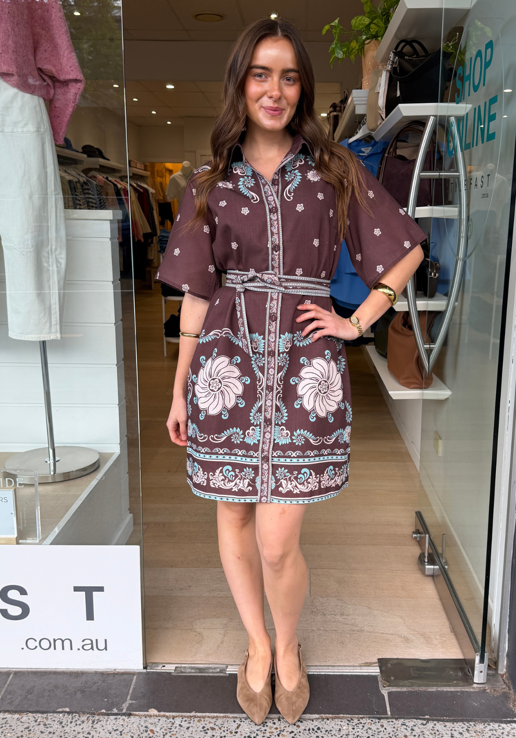FRANCESCA MINI SHIRT DRESS - CHOCOLATE FLORAL