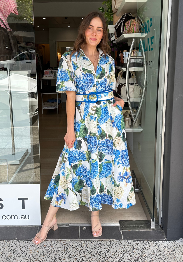 ESME MAXI DRESS - BLUE & GREEN FLORAL