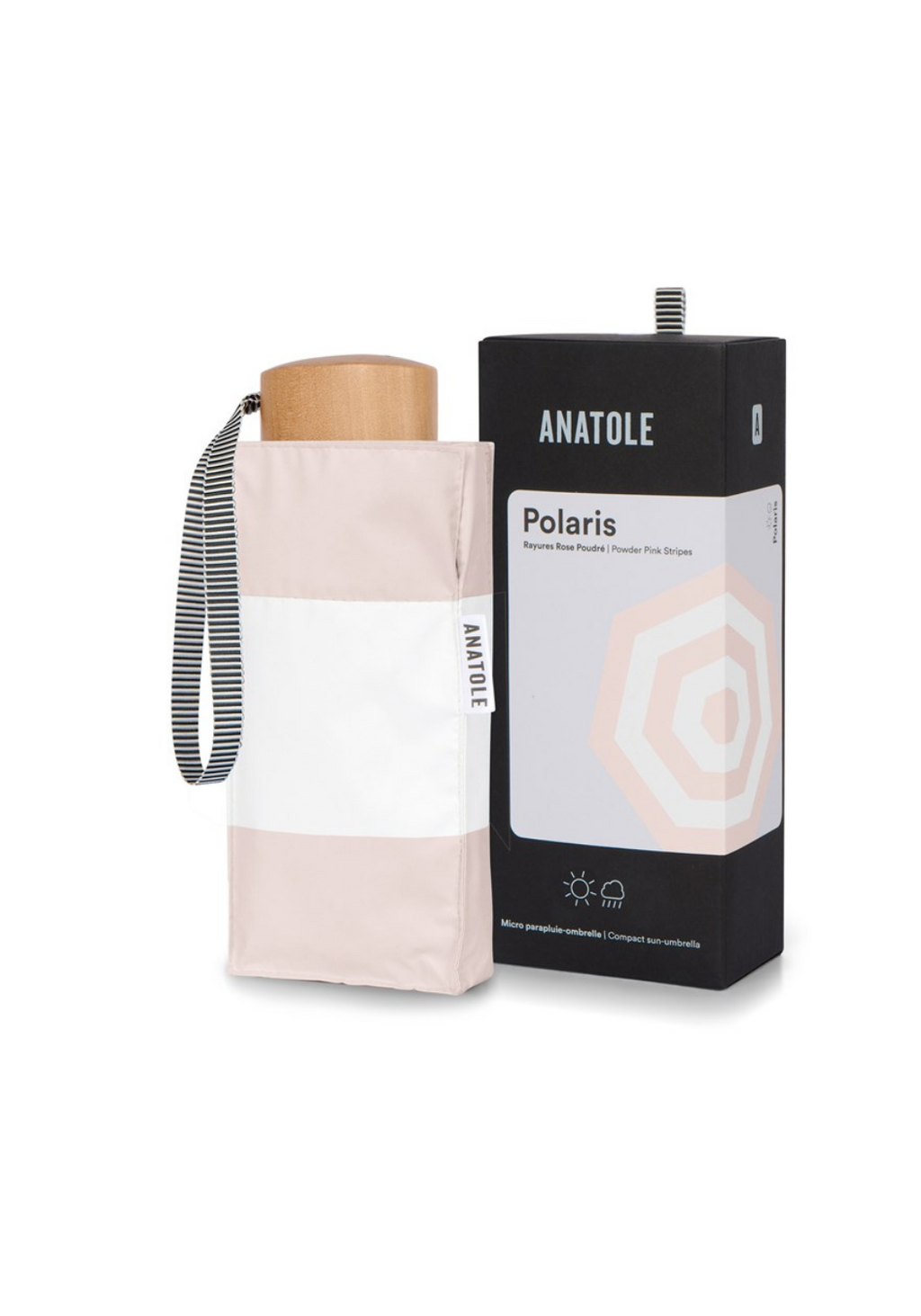 ANATOLE POLARIS SUN & RAIN UMBRELLA - POWDER PINK STRIPE