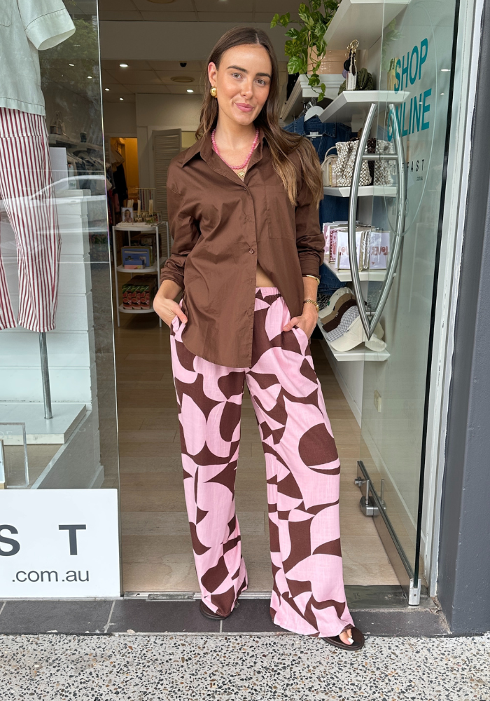 COCO RELAXED PANTS - CHOCOLATE & PINK