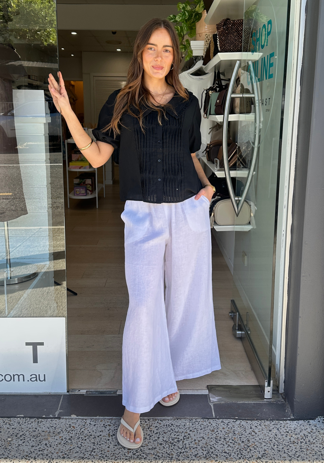ARLI WIDE LEG LINEN PANT - WHITE