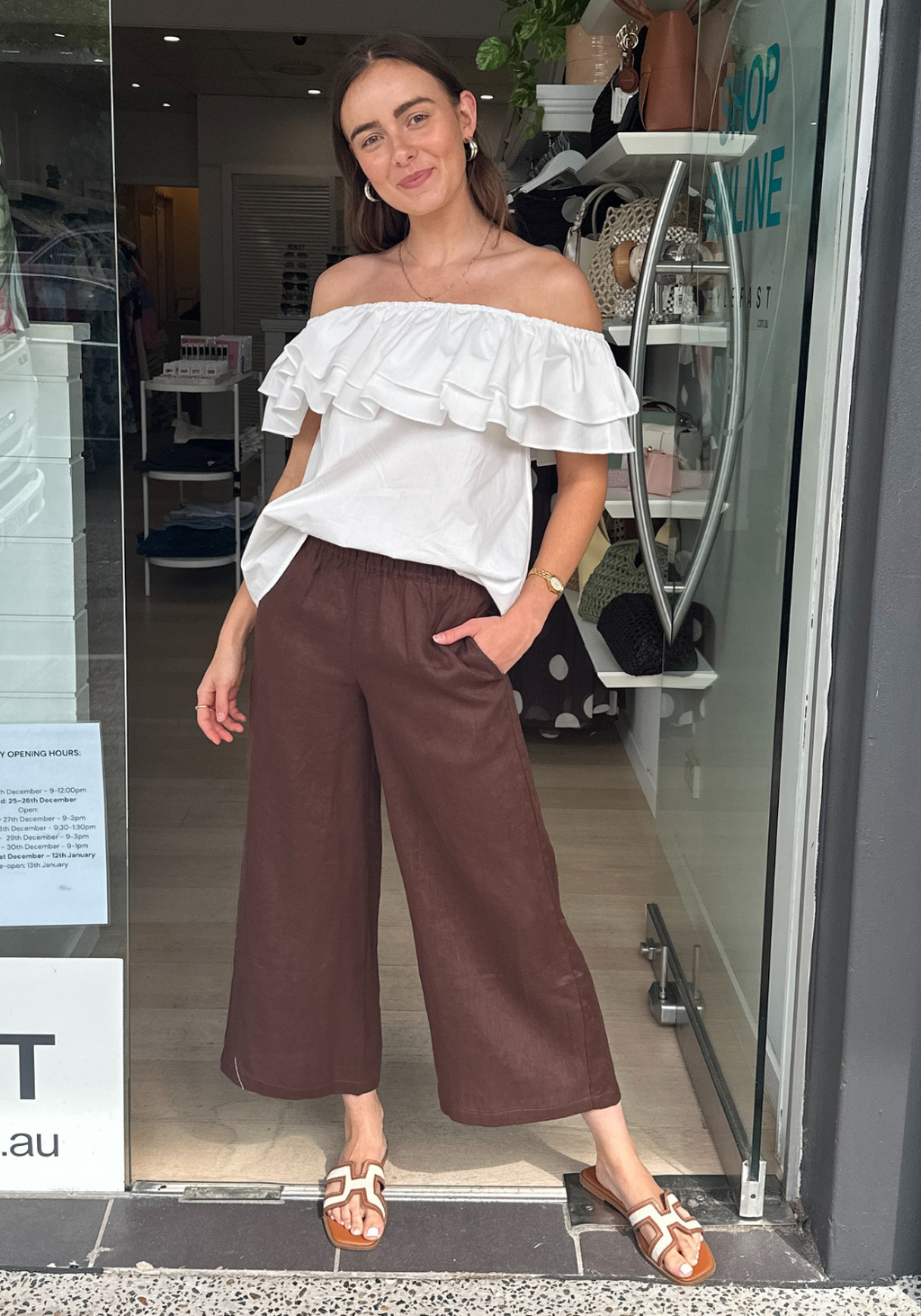 ADORNE SERENA POPLIN FRILL TOP - WHITE