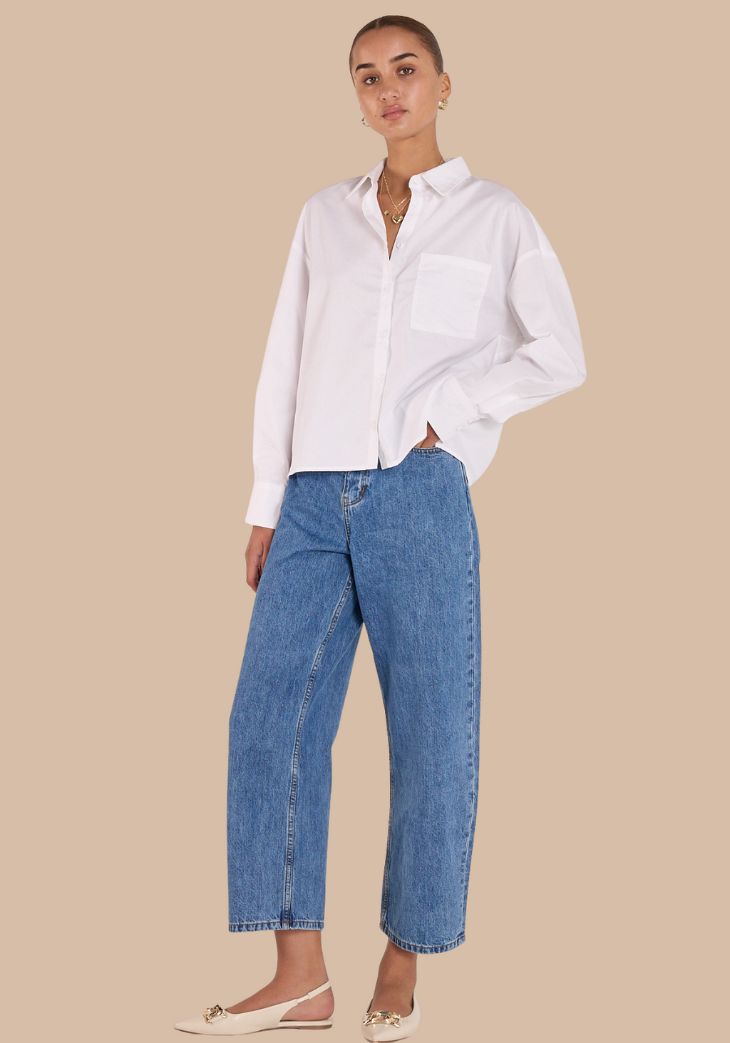 FEATHER + NOISE LOLA CROPPED BARREL JEAN - BLUE