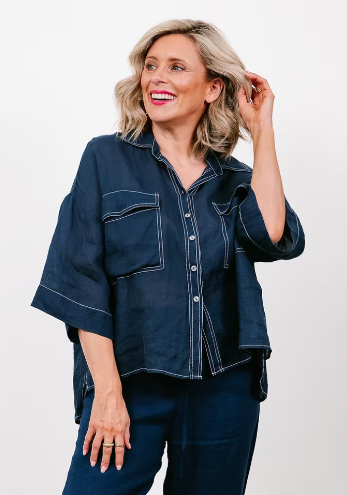 HARPER LINEN SHIRT - NAVY