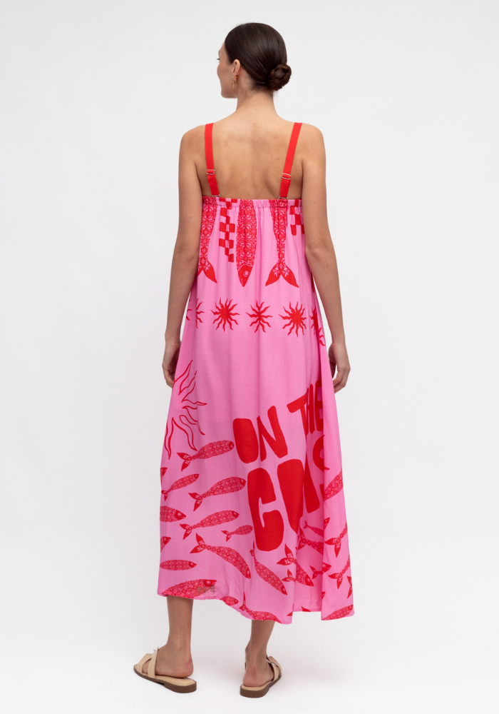 ON THE COAST MAXI DRESS - RED/PINK PRINT